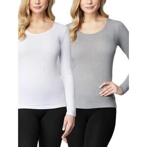 32 DEGREES HEAT Scoop Neck Tee 2-Pack - WHITE/GRAY (Size M)